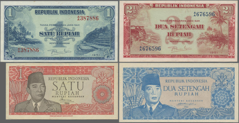 Indonesia: Republic Indonesia, huge lot with 17 banknotes 1 and 2.5 Rupiah, seri...