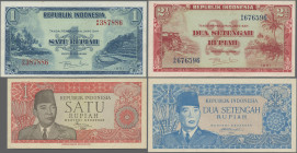 Indonesia: Republic Indonesia, huge lot with 17 banknotes 1 and 2.5 Rupiah, series 1951-1964, P.38-40, 72-81b in XF to UNC condition. (17 pcs.)
 [dif...