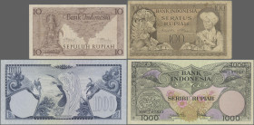 Indonesia: Republic Indonesia, lot with 14 banknotes 5 – 1.000 Rupiah, series 1952-1959, P.42, 43b, 46, 55-57, 59, 61, 65-70 in F to UNC condition. (1...
