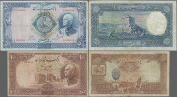 Iran: Bank Melli Iran, pair with 100 Rials SH1321 (P.36Ae, F-, margin split, tiny hole) and 500 Rials SH1317(1938) (P.37a, F/F-, repaired tears, sligh...