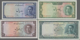 Iran: Bank Melli Iran, lot with 7 banknotes, series ND(1948-51), with 10 Rials (P.47, XF/XF), 20 Rials (P.48, XF+/aUNC), 50 Rials (P.49, VF+/XF), 100 ...