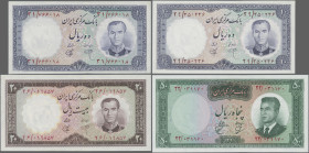Iran: Bank Markazi Iran, lot with 6 banknotes, series ND(1961, 1962), with 2x 10, 20, 2x 50 and 500 Rials, P.71a,b, 72, 73a,b, 74 in F to UNC conditio...