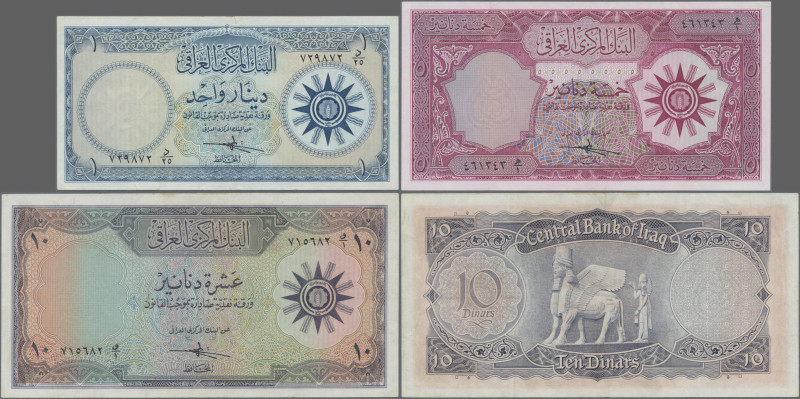 Iraq: Central Bank of Iraq, lot with 3 banknotes, 1, 5 and 10 Dinars 1959, P.53 ...