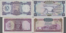 Iraq: Central Bank of Iraq, pair with 5 and 10 Dinars ND(1971), P.59 (aUNC) and P.60 (VF/VF+, taped tear upper right). (2 pcs.)
 [differenzbesteuert]