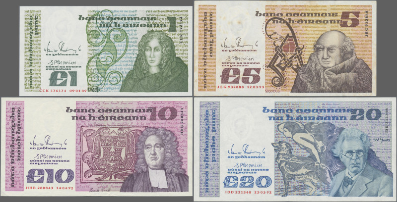 Ireland: Central Bank of Ireland, lot with 4 banknotes, 1, 5, 10 and 20 Pounds 1...