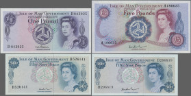 Isle of Man: Isle of Man Government, lot with 6 banknotes, series ND(1972-1979), with 2x 50 New Pence (P.28b,c, UNC), 3x 1 Pound (P.29a,c,d, aUNC, UNC...