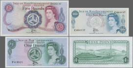 Isle of Man: Isle of Man Government, set with 3 banknotes, series ND(1976-1980), with 50 New Pence (P.33a, UNC), 1 Pound (P.34a, UNC) and 5 Pounds (P....