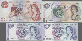 Isle of Man: Isle of Man Government, lot with 6 banknotes, series ND(1983-2007), with 2x 1 Pound (P.40a,b, aUNC, UNC), 2x 5 Pounds (P.41a,b, UNC), 10 ...
