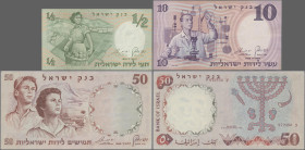 Israel: Bank of Israel, lot with 7 banknotes, 1958-1960 series, with ½, 2x 1, 5, 10 and 2x 50 Lirot, P.29a, 30a,c, 31a, 32d, 33d,e, Condition: VF to U...