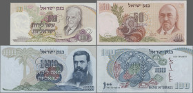Israel: Bank of Israel, lot with 10 banknotes, series 1968-1977, with 5, 2x 10, 50 and 100 Lirot (P.34b, 35b,c, 36a, 37c, aUNC, UNC) and 5, 10, 50, 10...