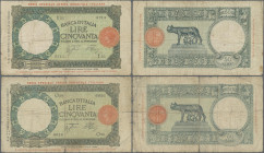 Italian East Africa: Banca d'Italia – with overprint ”SERIE SPECIALE AFRICA ORIENTALE ITALIANA”, pair with 50 Lire 1938 (P.1a, VG) and 50 Lire 1939 (P...