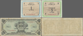 Italy: Allied Military Currency, series 1943, lot with 12 banknotes 1 Lira – 1.000 Lire, P.M10a, 11a, 12b, 13b, 14b, 18b, 19a,b, 20b, 21a, 22a, 23a in...