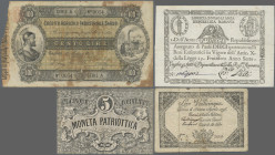 Italy: Lot with 4 banknotes local and regional issues, comprising KINGDOM OF SARDINA 25 Lire 1796 (P.S129, F, small tears), BANCA NAZIONALE DI VENEZIA...