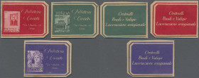 Italy: 1944 (ca), ”Emergency money”, ”destroyed monuments”, 20 c, 25 c and 50 c encased in similiar coloured cardboard cases with ”Pelletteria Ciocatt...