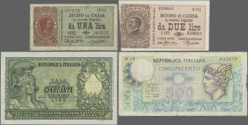 Italy: Regno d'Italia, State & Treasury Notes, lot with 25 banknotes, series 1874-1979, comprising for example 1 Lira 1874 (P.2, F), 5 Lire 1915 (P.23...