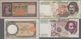 Italy: Banca d'Italia, giant lot with 66 banknotes, series 1966-1997 with a lot of different varieties, comprising for example 50 Lire 1943 (P.66, XF+...