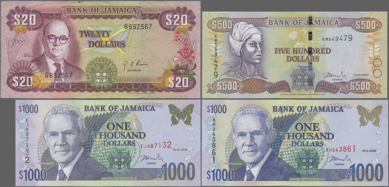 Jamaica: Bank of Jamaica, huge lot with 32 banknotes, series 1969-2012, 1 – 1.00...