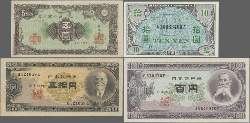 Japan: Bank of Japan, lot with 13 banknotes, series 1945-1955, comprising 50 Sen...