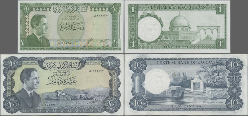 Jordan: Central Bank of Jordan, pair with 1 Pound ND (P.14a, UNC) and 10 Pounds ...