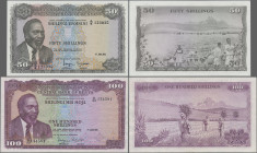 Kenya: Central Bank of Kenya, huge lot with 10 banknotes, series 1969-1977, with 5 Shillings (P.6b, UNC), 2x 10 Shillings (P.7a,e, XF, VF), 20 Shillin...