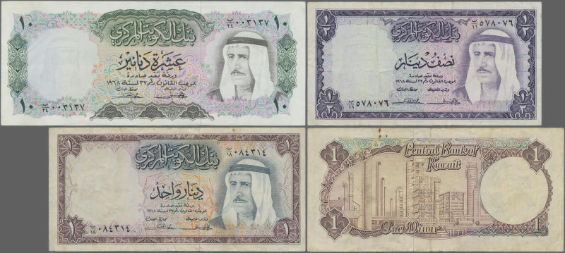 Kuwait: Central Bank of Kuwait, lot with 3 banknotes, series L.1968, with ½ Dina...