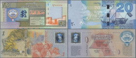 Kuwait: Central Bank of Kuwait, lot with 12 banknotes, series 1993-2014, with ¼, ½, 1, 5, 10 and 20 Dinars 1994 (P.23b, 24b, 25e, 26a, 27a, 28a, F (P....