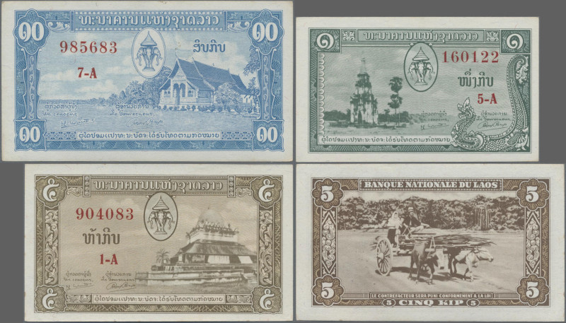 Laos: Banque Nationale du Laos, set with 3 banknotes, series ND(1957), with 1 Ki...