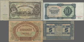 Latvia: Latvijas Valsts, lot with 7 banknotes, series 1919-1935, with 5 and 10 Rubli 1919 (P.3c, 4b, F-), 5, 10 and 25 Kapeikas ND(1920) (P.9-11, UNC)...
