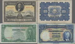 Latvia: Latvijas Banka, very nice set with 3 banknotes, with 25 Lati 1928 (P.18a, VF), 50 Latu 1934 (P.20a, F/F+) and 25 Latu 1938 (P.21a, VF+). (3 pc...