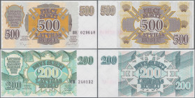 Latvia: Latvijas Banka, lot with 8 banknotes, 1992 series, with 1, 2, 5, 10, 20, 50, 200 and 500 Rublu, P.35-42 in UNC condition. (8 pcs.)
 [differen...