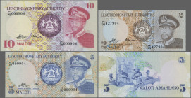 Lesotho: Lesotho Monetary Authority, set with 2, 5 and 10 Maloti 1979, P.1-3 in UNC condition. (3 pcs.)
 [differenzbesteuert]