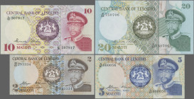 Lesotho: Central Bank of Lesotho, set with 4 banknotes, series 1981/84, with 2, 5, 10 and 20 Maloti, P.4a, 5a, 6b, 7b in UNC condition. (4 pcs.)
 [di...