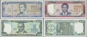 Liberia: National Bank of Liberia, lot with 13 banknotes, 1991-2011 series, 5-100 Dollars, P.20, 21, 23a, 25, 26a,f, 27a,f, 28f, 29a,e, 30a,f in UNC c...