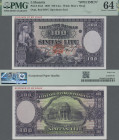 Lithuania: Lietuvos Bankas, 100 Litu 1928 SPECIMEN, P.25s2, punch hole cancellation and red overprint ”Specimen of No Value”, PMG graded 64 Choice Unc...