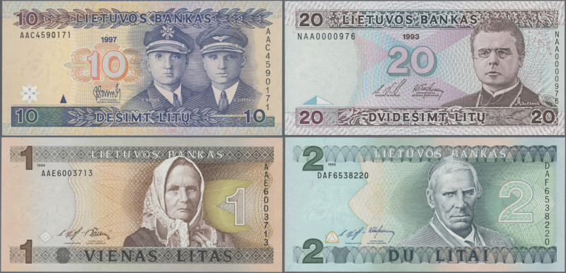 Lithuania: Lietuvos Bankas, set with 5 banknotes, series 1993-1997, with 1, 2, 5...