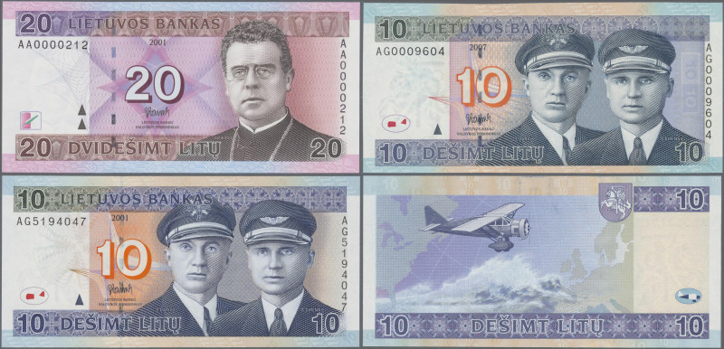 Lithuania: Lietuvos Bankas, lot with 3 banknotes, comprising 10 Litu 2001 (P.65,...