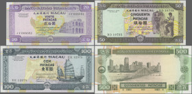 Macau: Banco Nacional Ultramarino, lot with 20, 50, 100 and 500 Patacas 1992/99, P.67 (UNC), P.71-74 (UNC). (4 pcs.)
 [differenzbesteuert]