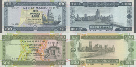 Macau: Banco Nacional Ultramarino, lot with 50, 100 and 500 Patacas 1990-1992, P.67a (UNC), P.68a (VF) and P.69a (UNC). (3 pcs.)
 [differenzbesteuert...
