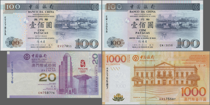 Macau: Banco da China, huge lot with 16 banknotes, series 1995-2009, comprising ...