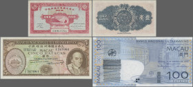 Macau: Banco Nacional Ultramarino, huge lot with 15 banknotes, series 1944-2006, with 10 and 50 Avos 1944/46 (P.21 – F, P.36a, UNC), 5 Patacas 1968 (P...