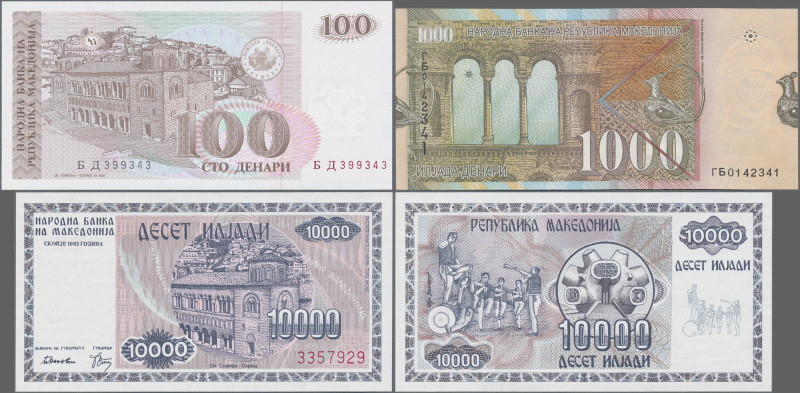 Macedonia: National Bank of Macedonia, huge lot with 18 banknotes, series 1992-2...