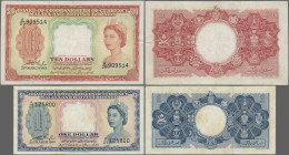 Malaya & British Borneo: Board of Commissioners of Currency – Malaya and British Borneo, pair with 1 Dollar 1953 (P.1, aUNC/UNC, small stains) and 10 ...