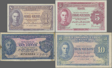 Malaya: Board of Commissioners of Currency – MALAYA, lot with 7 banknotes, with 10 Cents 1940 (P.2, F, pinholes, stains), 1 Cent 1945 (P.6, VF+/XF), 2...