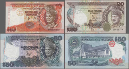 Malaysia: Bank Negara Malaysia, lot with 7 banknotes, series 1982-1995, with 2x 1, 2x 5, 10, 20 and 50 Ringgit, P.1A, 20 ,27b, 28a, 30, 31A, 36 in aUN...