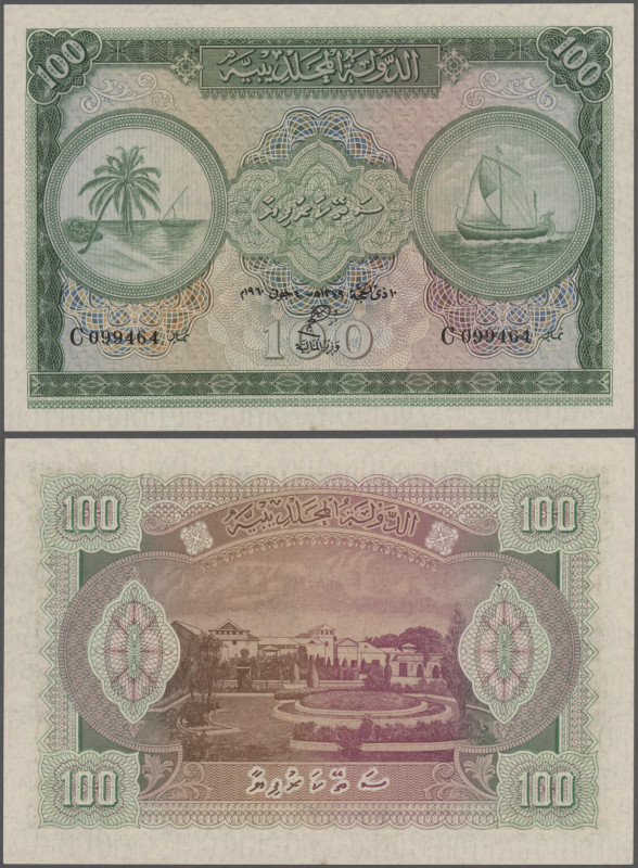 Maldives: Maldivian State – Government Treasurer, 100 Rufiyaa 1960, P.7b, tiny s...