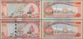 Maldives: Maldives Monetary Authority, huge lot with 16 banknotes, 1983-2006 series, with 2, 5, 10, 20 and 50 Rufiyaa 1983/87 (P.9a-13b, UNC), 2, 3x 5...