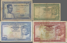Mali: Banque de la République du Mali, lot with 4 banknotes, 1960 and L.1960 (ND 1967) series, with 1.000 Francs (P.4, VG/F-, larger tears), 500 Franc...