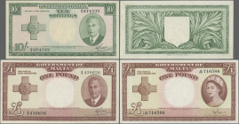 Malta: Government of Malta, lot with 3 banknotes, series L.1949 (ND 1951-54), with 10 Shillings (P.21, XF), 1 Pound (P.22, VF+/XF) and 1 Pound (P.24b,...