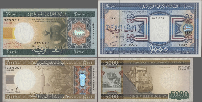 Mauritania: Banque Centrale de Mauritanie, huge lot with 14 banknotes, 1985-2012...