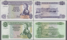 Mauritius: Bank of Mauritius, pair with 25 and 50 Rupees ND(1967), P.32b, 33c in UNC condition. (2 pcs.)
 [differenzbesteuert]